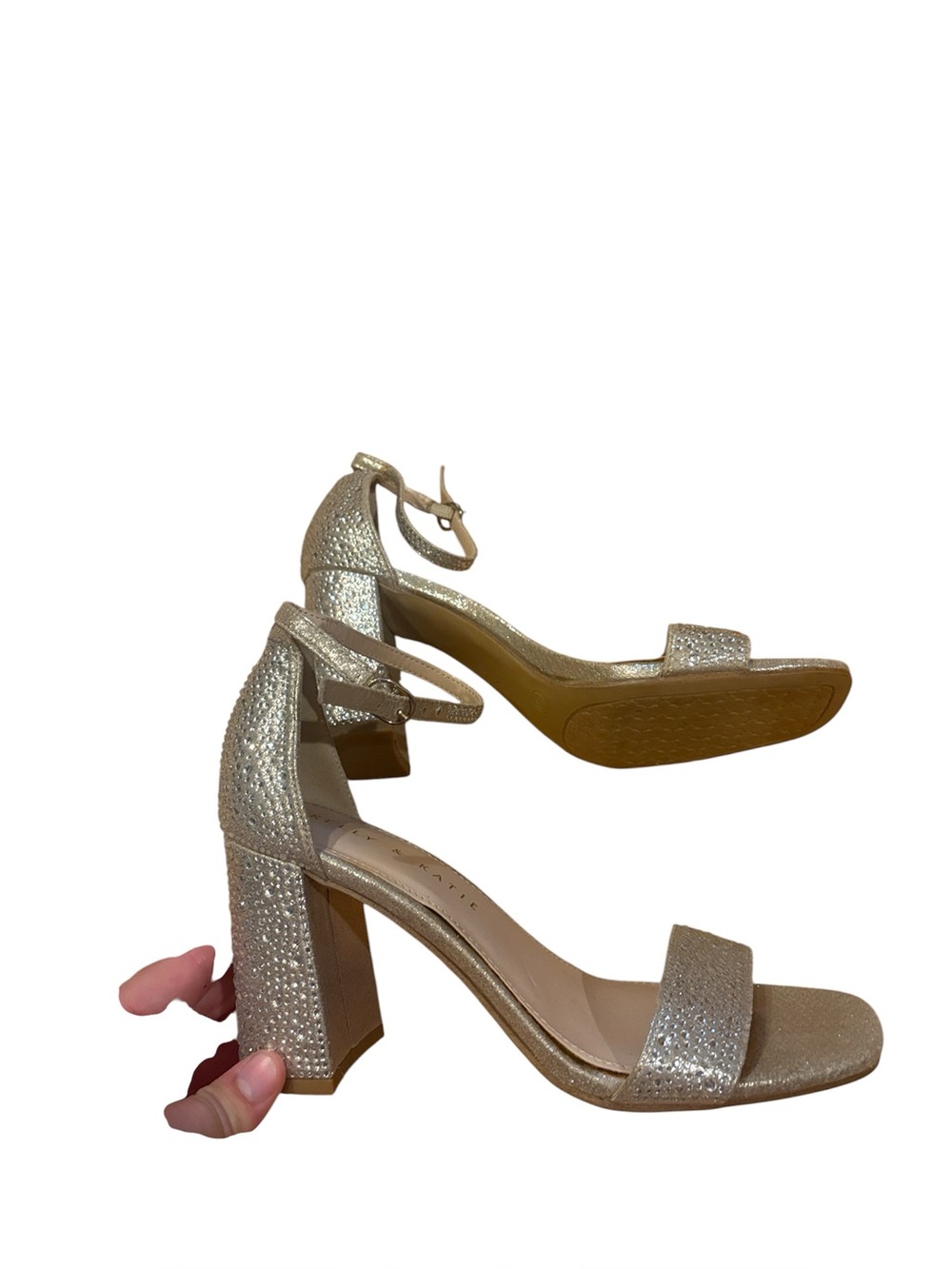 Kelly & Katie Size 6.5 Silver Jeweled Ankle Strap Block Heels